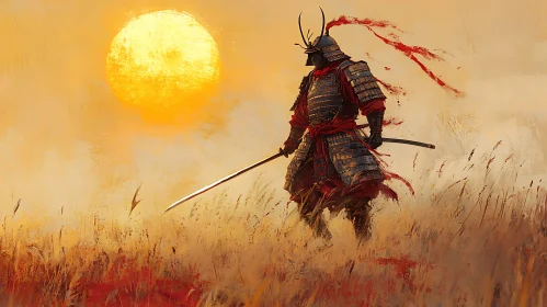 Lone Samurai in Golden Field