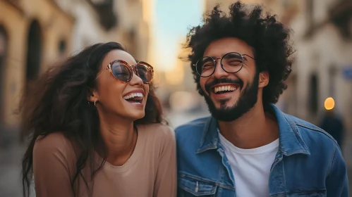 Happy Couple Laughing Together Outdoors