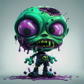 3D Cartoon Zombie Standing in Purple Goo