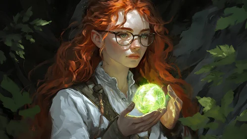 Redhead Woman Holding Glowing Orb