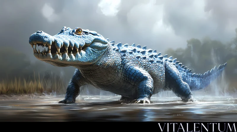 Blue Crocodilian Predator in the Wild AI Image