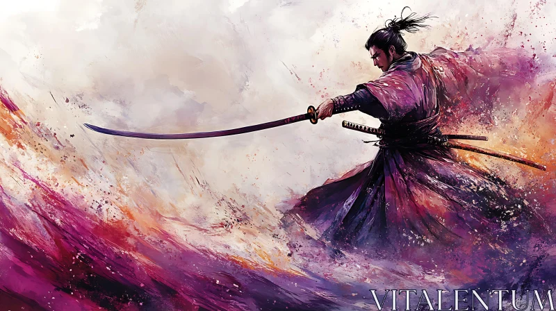 AI ART Japanese Warrior with Sword Painting