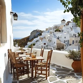 Scenic View of Santorini with Dining Table