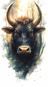 Bull Portrait in Forest Mist