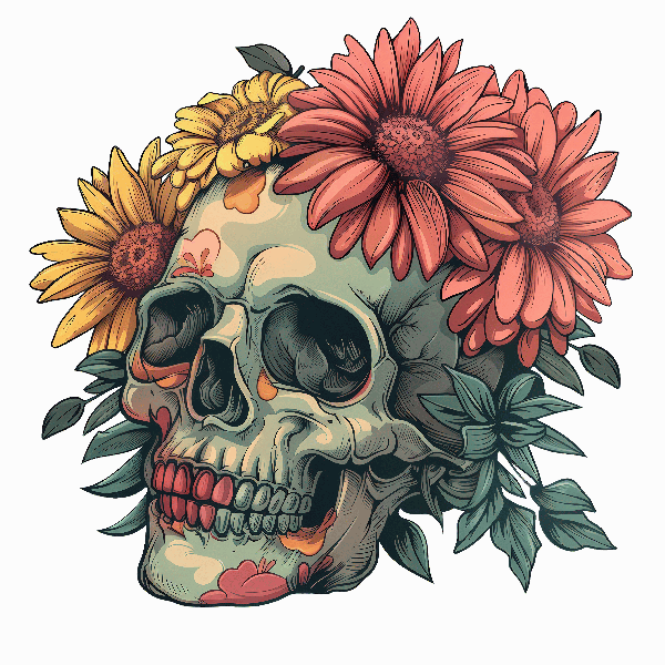 POD Design Floral Skull T-Shirt Art