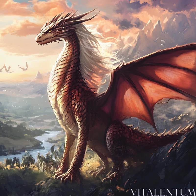 Dragon Overlooking Mountain Serenity AI Image