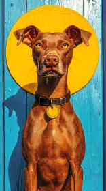 Brown Dog with Yellow Circle Halo