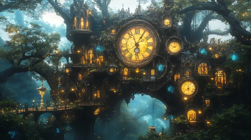 Whimsical Forest Clockwork Architecture