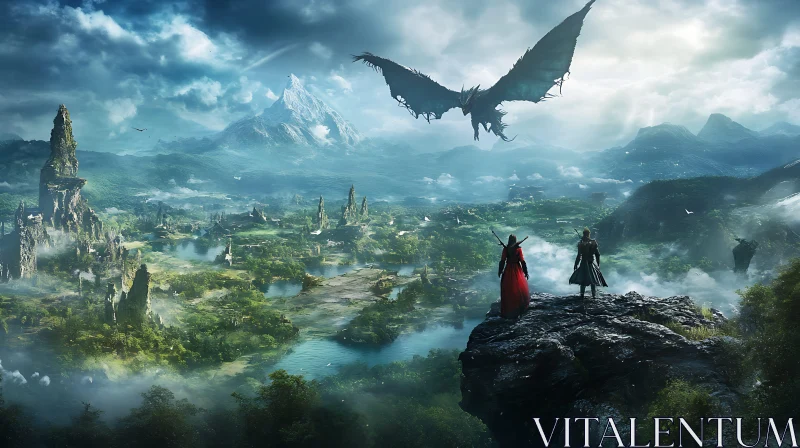 Dragon Overlook: A Fantasy Realm Vista AI Image