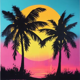Sunset Palm Trees Art