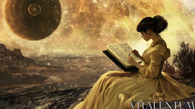 Celestial Scribe: A Woman's Cosmic Journal AI Image