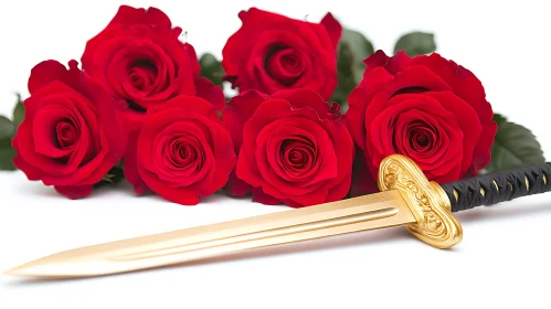 Golden Sword with Red Roses