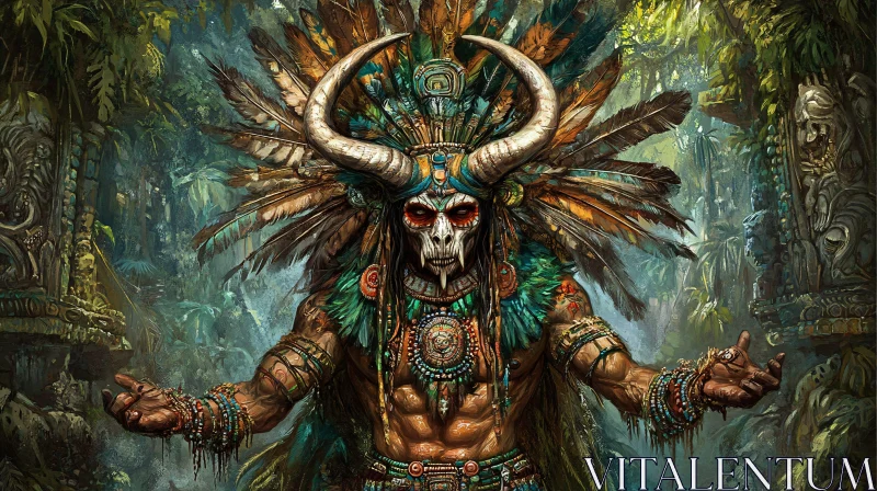 AI ART Tribal Warrior in Jungle Scene