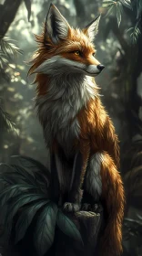 Wild Fox Standing in a Sunlit Forest