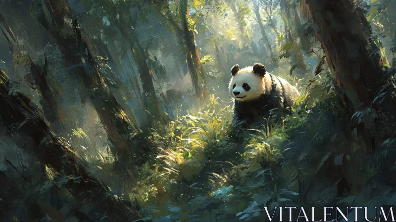 Serene Panda in Forest AI Image