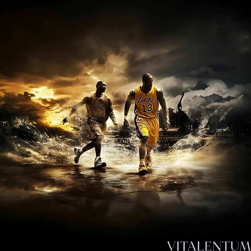 AI ART Basketballers in Apocalyptic Landscape