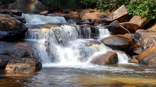 Tranquil Waterfall with Lush Greenery
