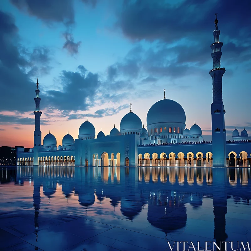 Grand Mosque Reflection at Dusk AI Image