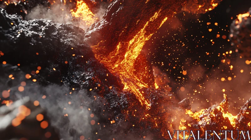 Fiery Volcanic Eruption with Glowing Lava AI Image