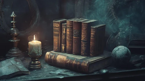 Vintage Books with Candle Light