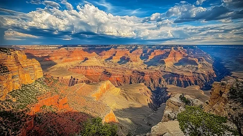 Grand Canyon Landscape with Rock Formations and Clouds