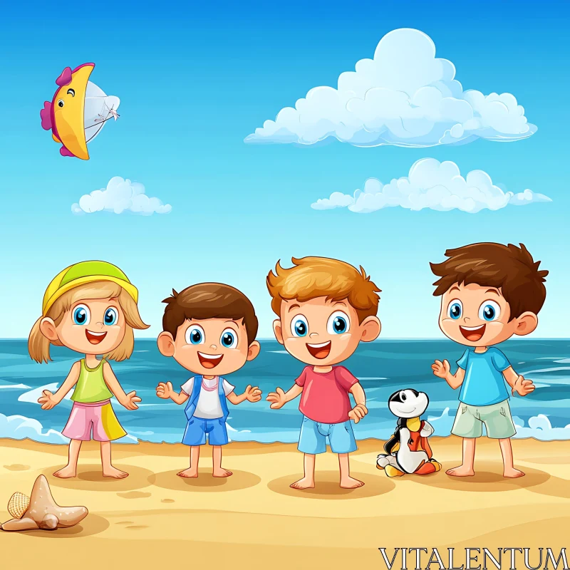 AI ART Kids Enjoying Summer at the Beach