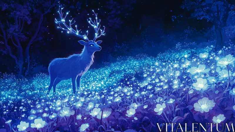 Luminous Deer in Floral Dreamscape AI Image