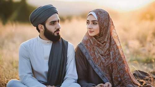 Affectionate Gazes: Muslim Couple in Natural Light