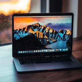 Modern Laptop with Mountain Display