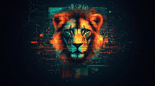 Neon Lion in Digital Abstract