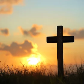 Wooden Cross Silhouette at Sunset