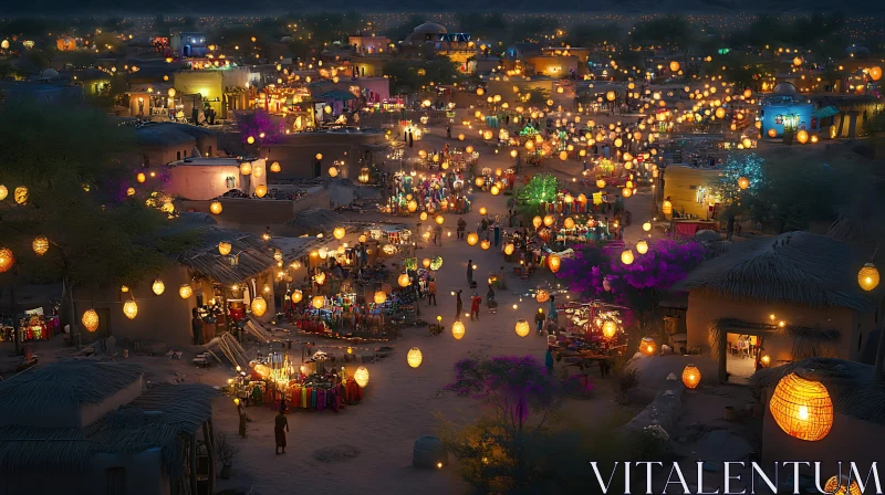 Lantern-lit Night Market Scene AI Image