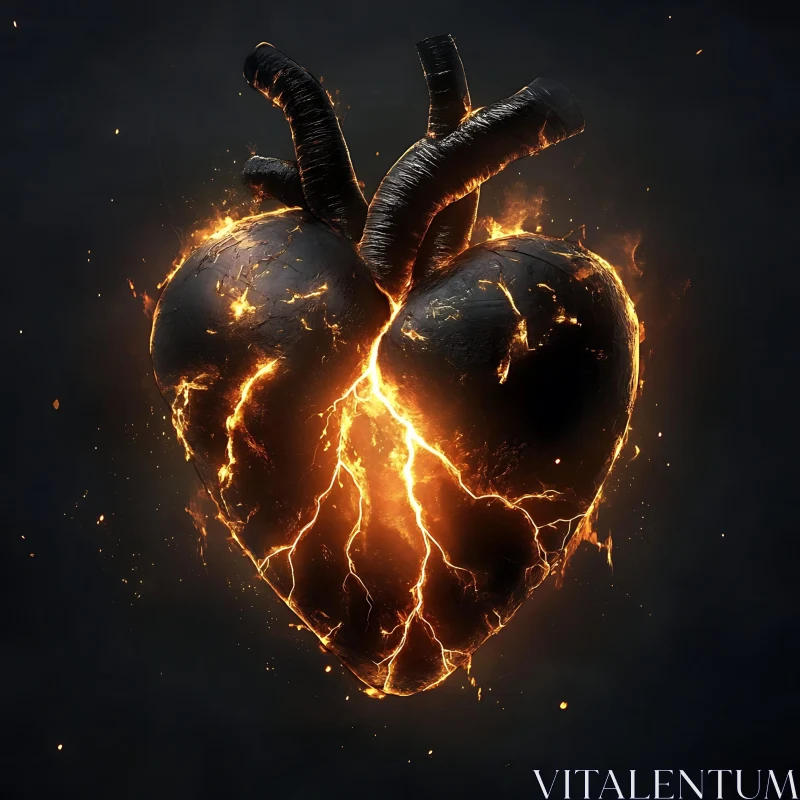 Burning Heart with Flames AI Image