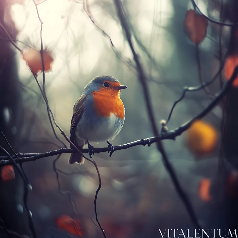 Charming Robin in Autumn Forest AI Image