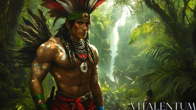 AI ART Jungle Warrior with Feathers