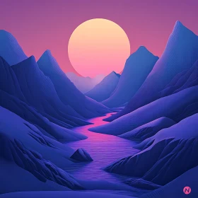 Blue Mountains and Pink River Sunset