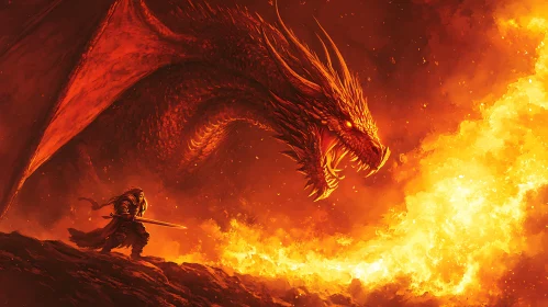 Warrior Confronts Fiery Dragon