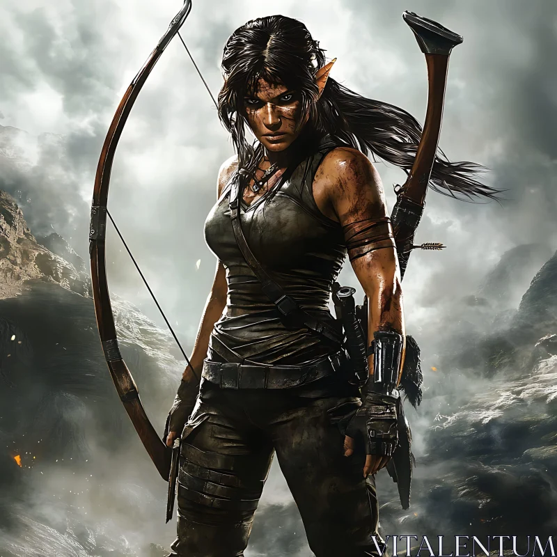 Strong Woman Warrior with Bow AI Image