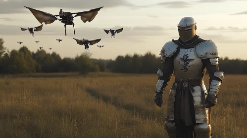 Futuristic Knight with Drone Escort