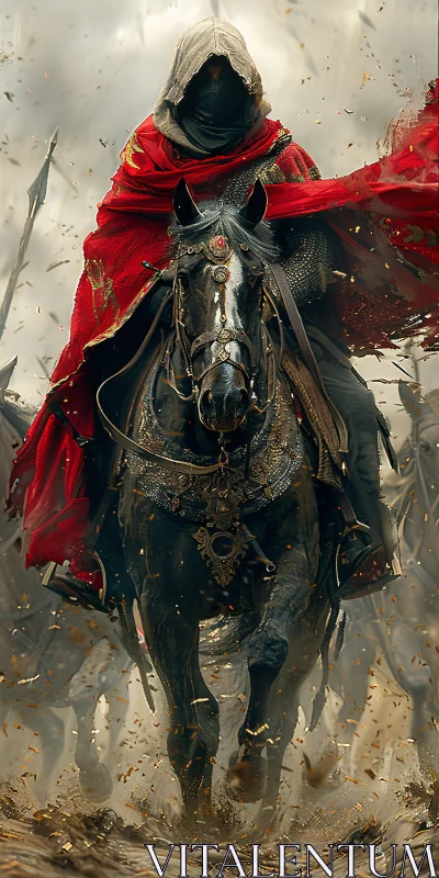 Red Hooded Warrior on Horseback AI Image