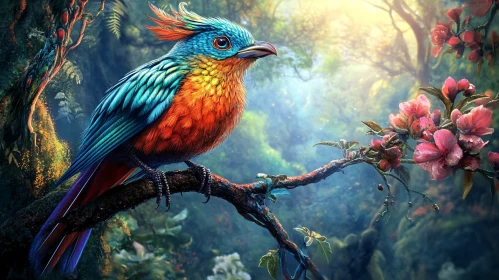 Exotic Bird in a Forest Scene