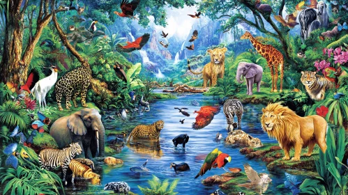 Vibrant Jungle with Rich Wildlife and River