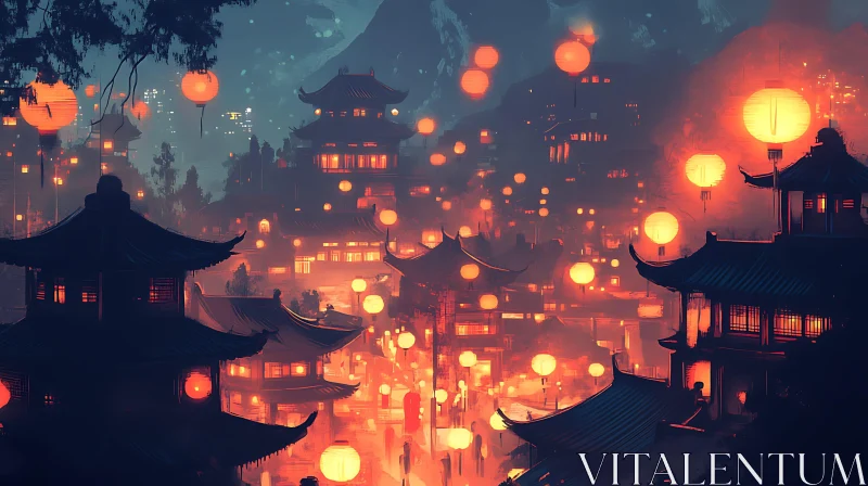 Nighttime Glow: A Lantern City AI Image