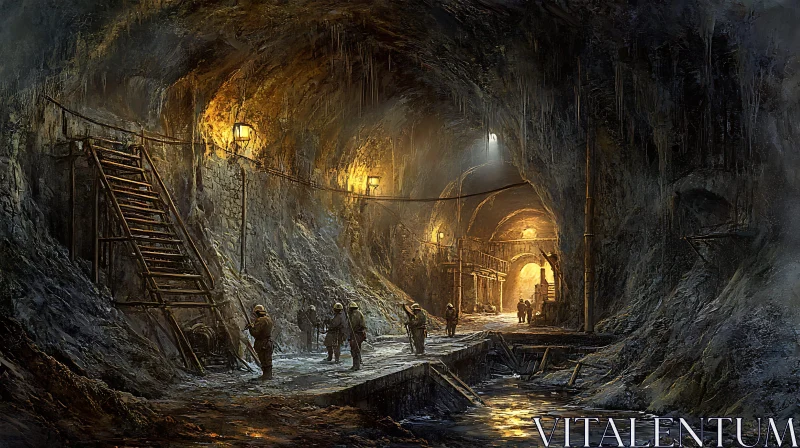 AI ART Miners in an Ancient Tunnel