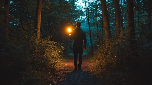 Forest Path Illuminated by Light