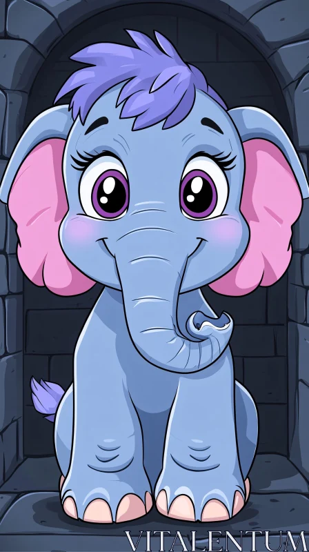 Smiling Cartoon Elephant Illustration AI Image