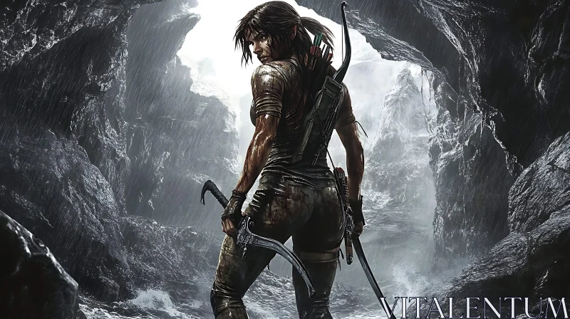 AI ART Female Warrior in Cave