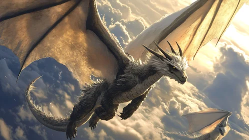 Dragon Soaring in a Cloudy Sky