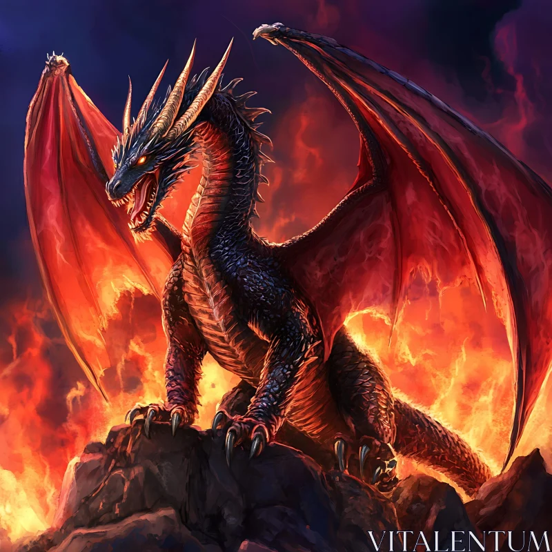 AI ART Dragon on Fire Rock