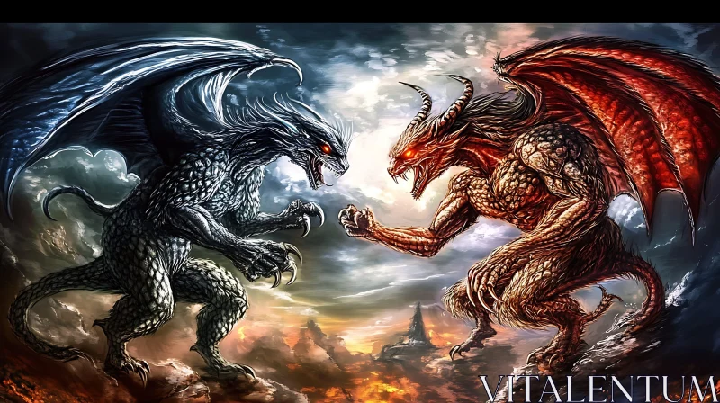 Dragons Confrontation: A Battle of Fire and Ice AI Image